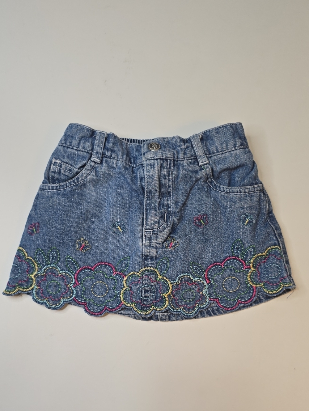 Y2K Faded GloryDenim Floral Embroidered Skort